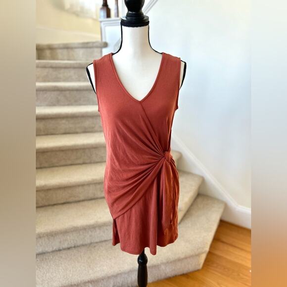 Drew Anthropologie Rust Orange Ribbed Tie Waist Sleeveless Sheath Dress - Picture 1 of 6
